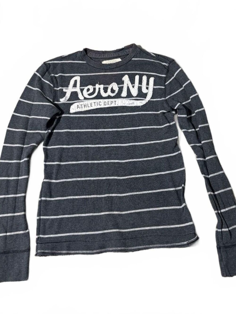 Y2K Vintage Aeropostale Gray Stripped Thermal Fitted Longsleeve Size XS